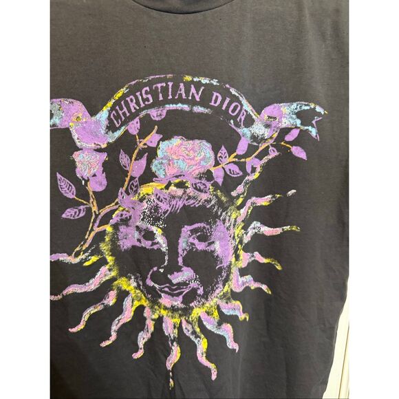 Christian Dior Women's Sun Print Linen Blend Crew Neck Graphic Tee Black Medium - Picture 2 of 7